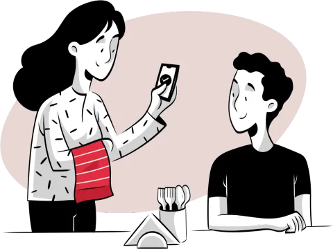Captain Ordering App waitress serving guest illustration